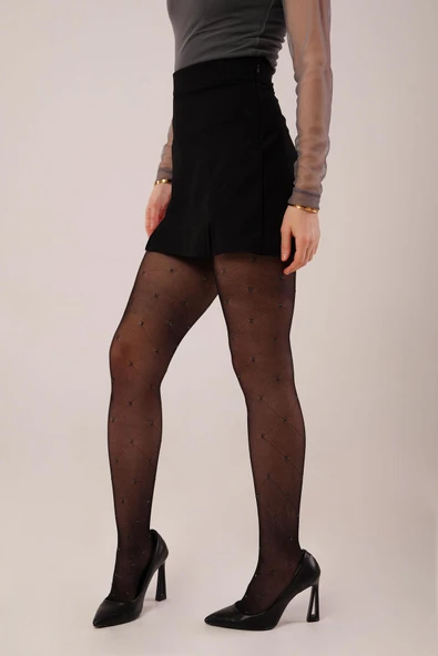 Yırtmaç Detaylı Siyah Mini Etek - Resim 2