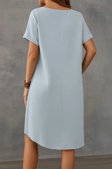 Kadın Kısa Kollu Kayık Yaka Bürümcük Elbise - Resim 2