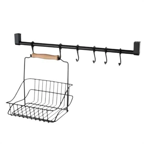 BUFFER® Retro Ferforje Askılı Siyah  Ahşap Kulplu Düzenleyici Mutfak Sepeti ürün görseli