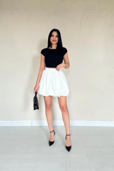 Beyaz Poplin Balon Etek - Resim 2