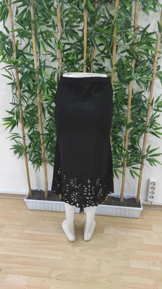 Kadın Yüksek Bel Lazer Kesim Detaylı Midi Ithal Krep Etek - Resim 7