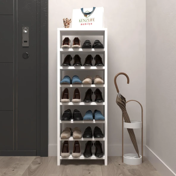 Kenzlife ayakkabılık mısri mat beyaz suntalam 110*040*20 ondört çift ayakkabı kapasitesi arkalıksız - 1