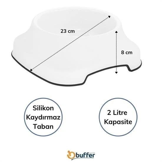 BUFFER® Silikon Kaydırmaz Taban Plastik Kedi ve Köpek Mama ve Su Kabı 2 L - 3