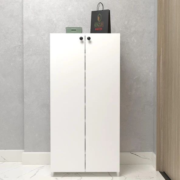 Kenzlife kapaklı ayakkabılık bosnevi mat beyaz suntalam 125*080*30 otuziki çift ayakkabı kapasitesi arkalıksız - 1