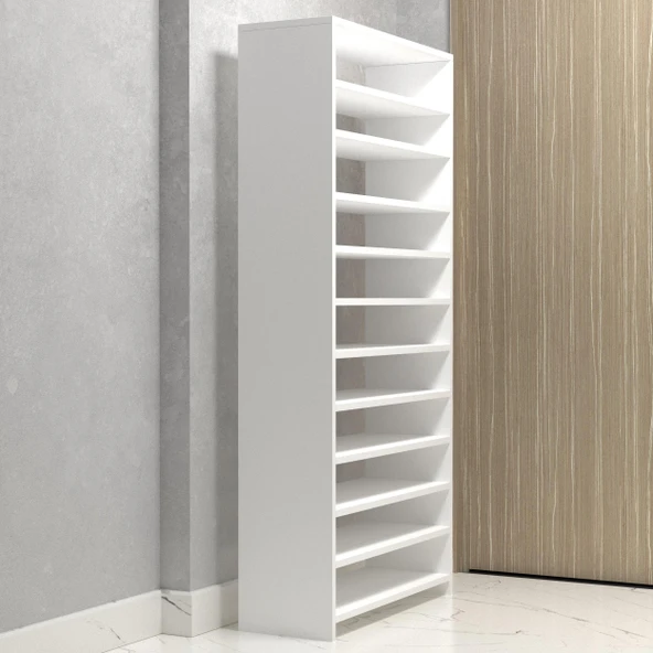 Kenzlife ayakkabılık konevi mat beyaz suntalam 170*080*30 kırkdört çift ayakkabı kapasitesi arkalıksız - 3