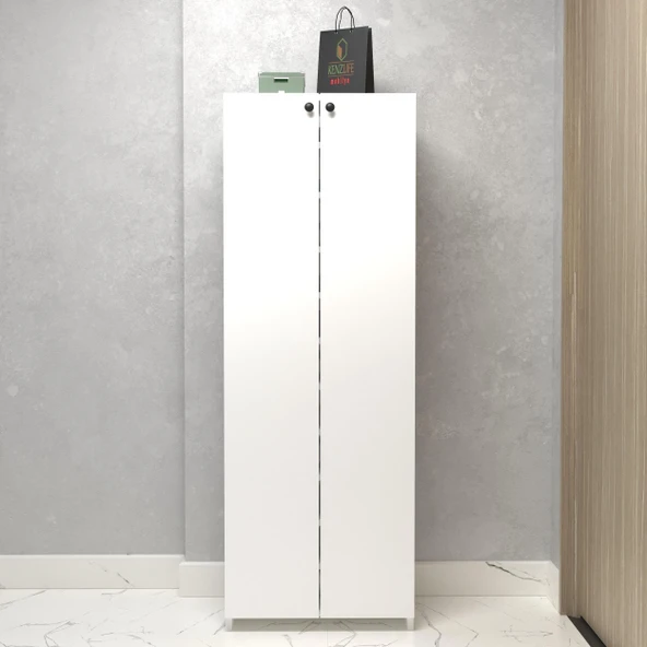 Kenzlife kapaklı ayakkabılık bosnevi mat beyaz suntalam 170*080*30 kırkdört çift ayakkabı kapasitesi arkalıksız - 1