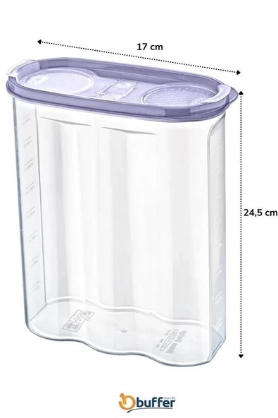 BUFFER® 2 Kapaklı Ölçekli Erzak Kuru Gıda Saklama Kutusu Kabı 2,4 Litre-SA940 - 8