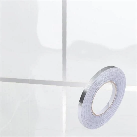 BUFFER® 50 Metre Fayans Arası Şerit Dekoratif Yapışkan Renkli Dekor Su Geçirmez Sızdırmaz Gümüş Bant - 10