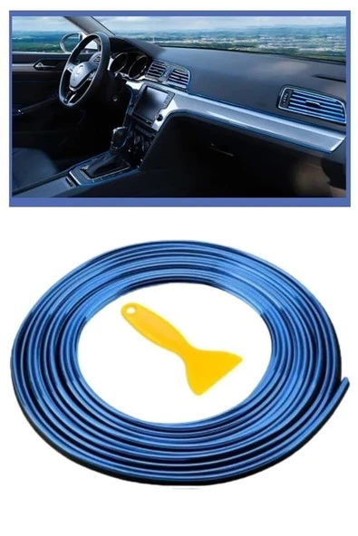 BUFFER® Mavi Araba OtoTrim Dekorasyon Şeridi Kauçuk Elastik Kolay Kurulum 5 metre Şerit Bant - Resim 7
