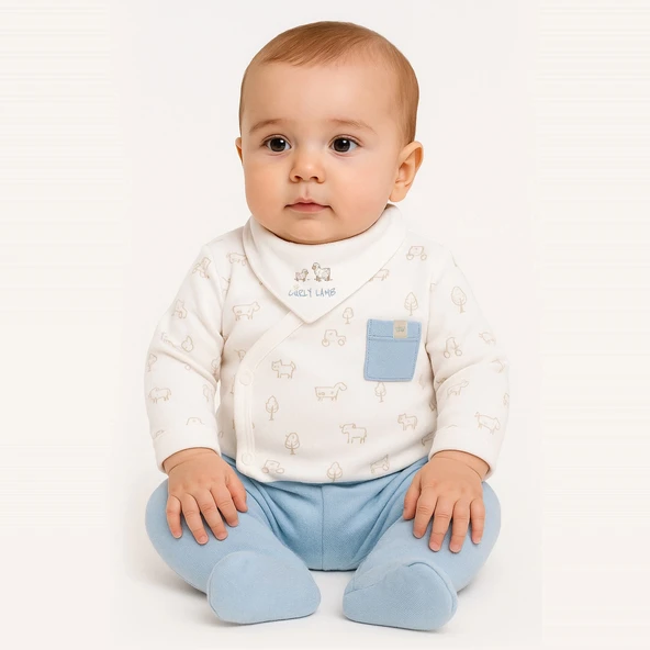 Bistyle Curly Lamb 3'lü Zıbın Takımı 13107 Bej Ekru - Resim 7