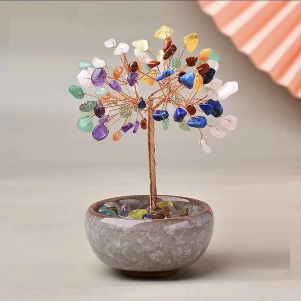 Valkyrie 7 Çakra Doğal Taşlı Kristal Ağaç | Feng Shui Enerji Dengeleme ve Dekoratif Masa Aksesuarı