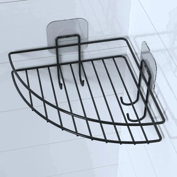 BUFFER® Yapışkanlı Banyo Köşeliği Kancalı Köşe Rafı Duş Şampuanlık Duvar Düzenleyici Organizer Raf - Resim 3