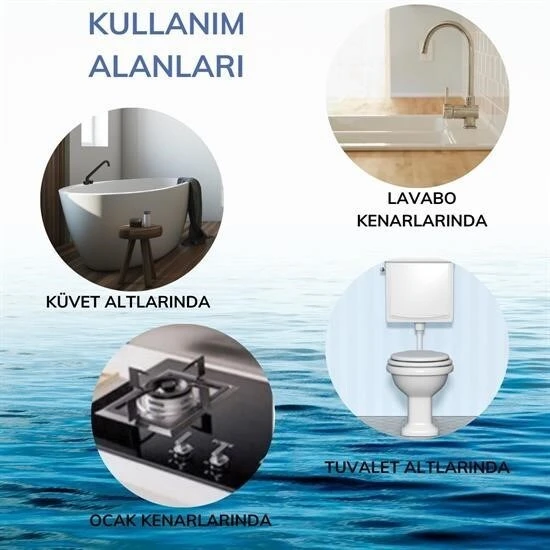 BUFFER® Gri Su Sızdırmaz  Banyo Mutfak Lavabo Küvet İzolasyon Şerit Bant - 5