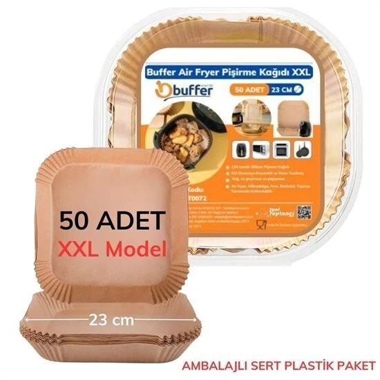 BUFFER® 50 Adet Air Fryer Pişirme Kağıdı Tek Kullanımlık 23 Cm Kare Pişirme Kağıdı XXL ürün görseli