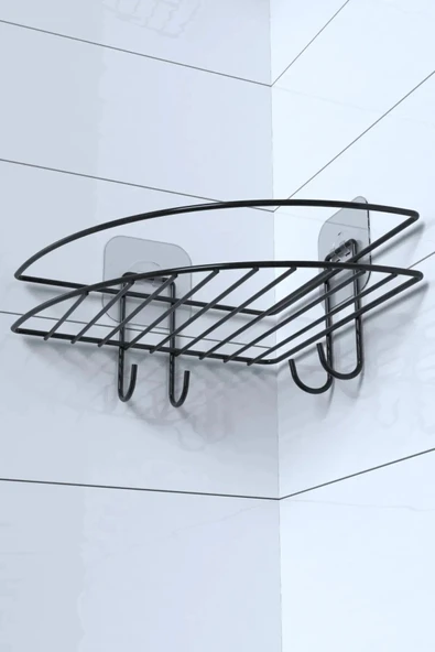 BUFFER® Yapışkanlı Banyo Köşeliği Kancalı Köşe Rafı Duş Şampuanlık Duvar Düzenleyici Organizer Raf - Resim 7