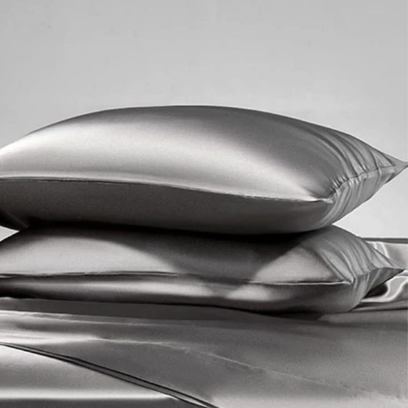 Antibakteriyel Terletmeyen İpek Saten Yastık Kılıfı 2'li 50x70 Gri - Resim 5
