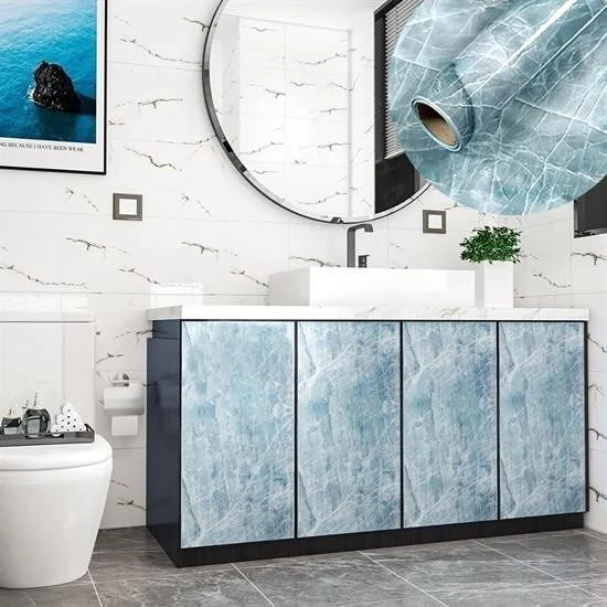 BUFFER® Mermer Desenli Masa Tezgah Mutfak Su Geçirmez Yapışkanlı Folyo Sticker Mavi 5x0,6m - Resim 3