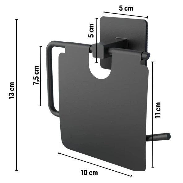 BUFFER® Kendiliğinden Yapışkanlı Siyah Paslanmaz Metal Kapaklı Tuvalet Kağıtlığı Aparatı - Resim 3