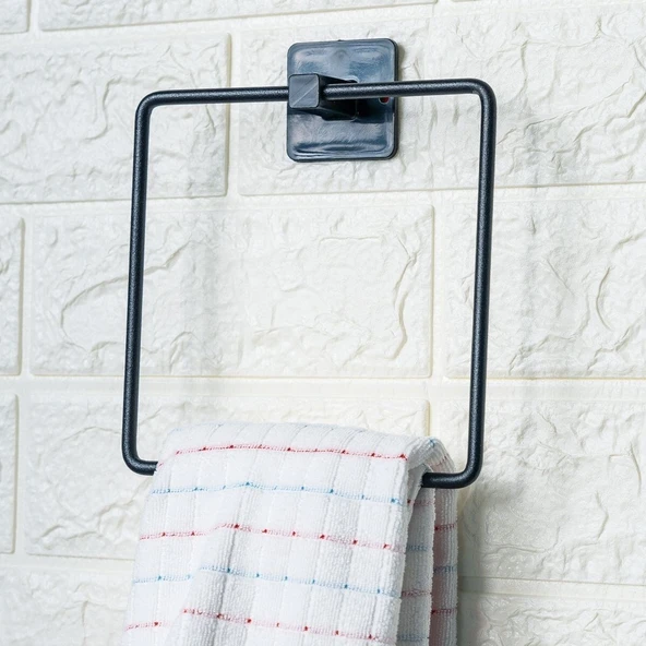 BUFFER® Kendiliğinden Yapışkanlı Siyah Paslanmaz Metal Kare Havluluk - Resim 6