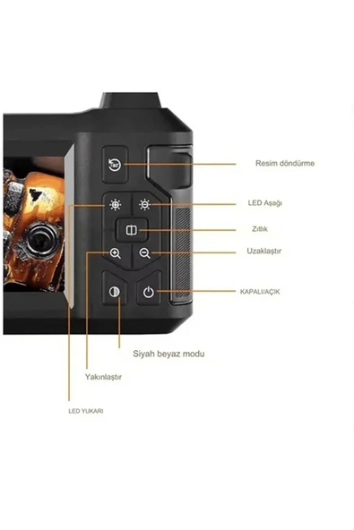 Vtn-008 Ekranlı Çift kameralı 10 Mt Sert Kablo Yılan Endoskop Kamera 8 mm 4.3 ınc - Resim 5