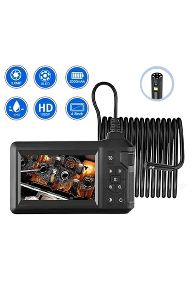 Vtn-008 Ekranlı Çift kameralı 10 Mt Sert Kablo Yılan Endoskop Kamera 8 mm 4.3 ınc ürün görseli