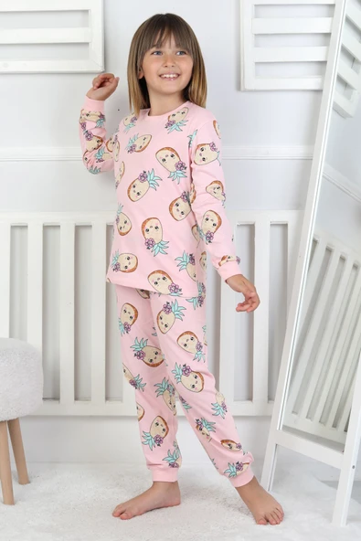 Cute Ananas Desenli Kız Çocuk Pijama Takımı - 10