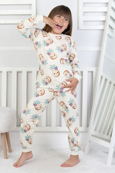 Cute Ananas Desenli Kız Çocuk Pijama Takımı - 5