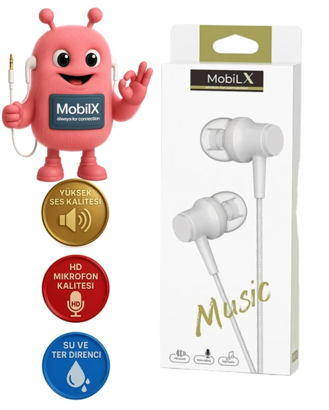 MobiLX ME-03 Beyaz Kablolu Kulak İçi Kulaklık – Aux Girişli, Extra Bass, Tüm Telefon ve Cihazlarla Uyumlu - 1
