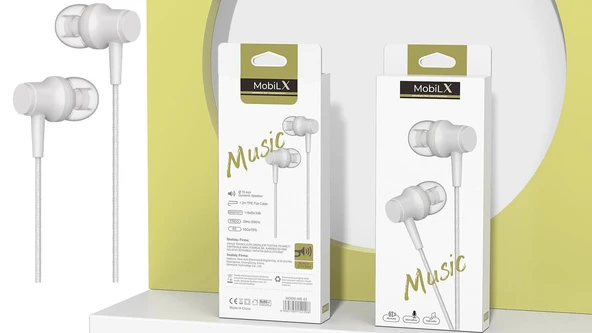 MobiLX ME-03 Beyaz Kablolu Kulak İçi Kulaklık – Aux Girişli, Extra Bass, Tüm Telefon ve Cihazlarla Uyumlu - 5