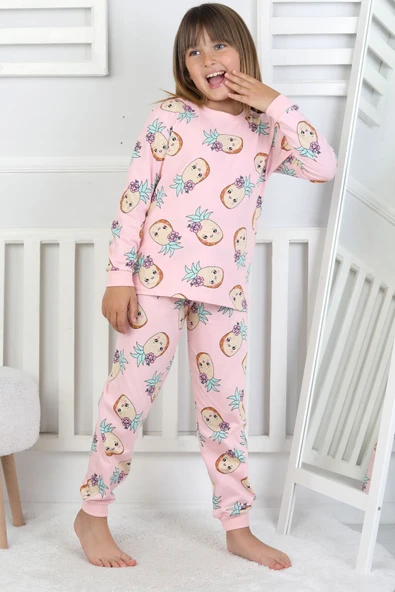 Cute Ananas Desenli Kız Çocuk Pijama Takımı - 12