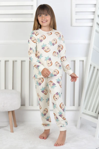 Cute Ananas Desenli Kız Çocuk Pijama Takımı - 2