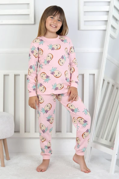 Cute Ananas Desenli Kız Çocuk Pijama Takımı - 11