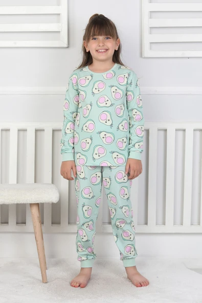 Cute Avocado Desenli Kız Çocuk Pijama Takımı - Resim 10