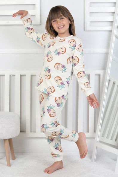 Cute Ananas Desenli Kız Çocuk Pijama Takımı - 4