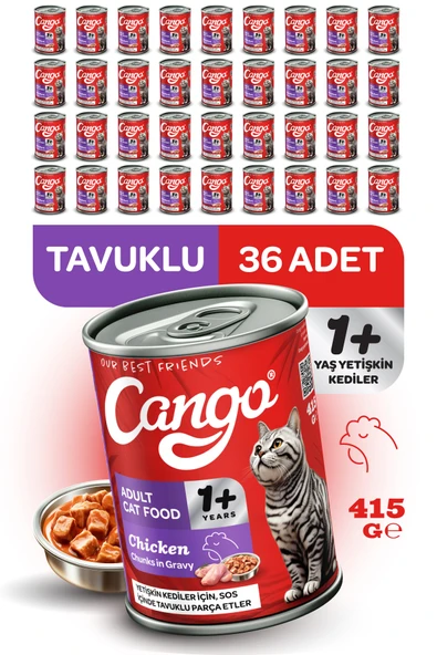 Cango Yetişkin Yaş Kedi Maması Tavuklu 415Gr 36Lı
