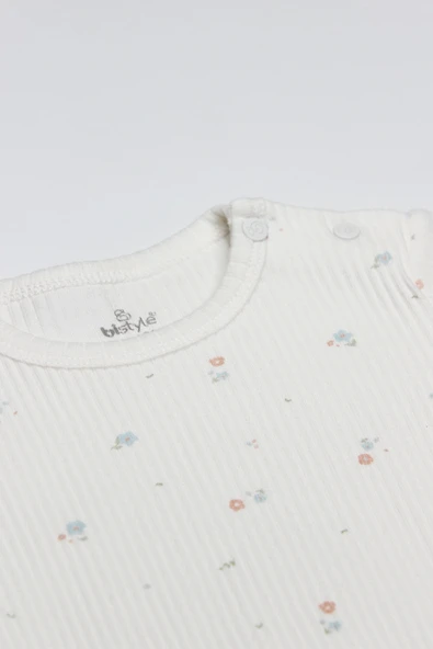 Bistyle Flying Bloom White Yarım Kol 2'li Body 17118 Ekru Gül Kurusu - 5