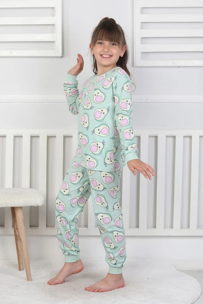 Cute Avocado Desenli Kız Çocuk Pijama Takımı - Resim 12