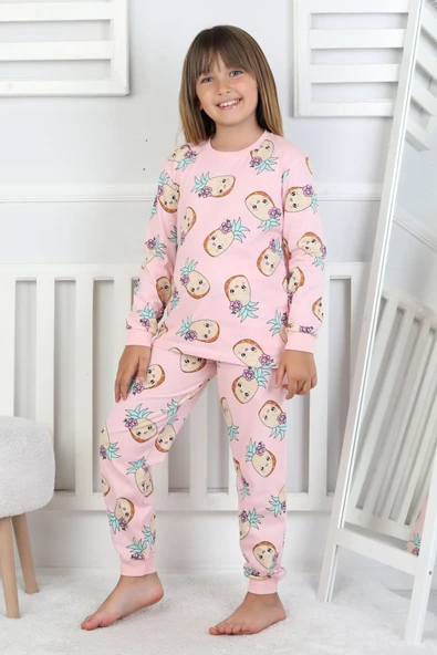Cute Ananas Desenli Kız Çocuk Pijama Takımı - 9