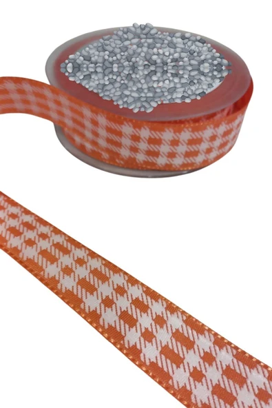 Tafta Ekoseli Kurdele 25 mm Turuncu 5 Metre - Resim 4