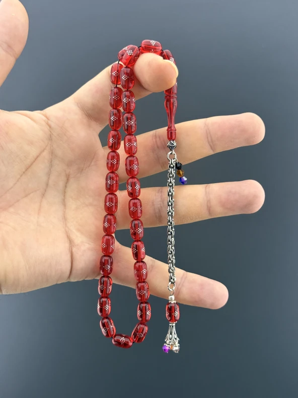 1000 AYAR GÜMÜŞ İŞLEME ATEŞ KEHRİBAR TESBİH KAPSÜL KESİM 7,25X11mm - 2