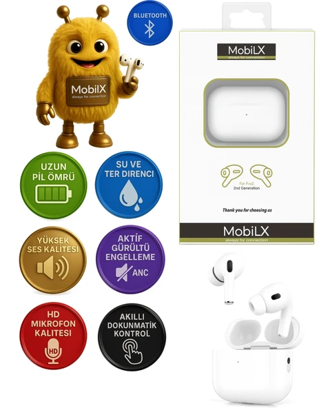 MobiLX Pro2 2. Nesil Kablosuz Bluetooth Kulaklık – HiFi Ses, HD Mikrofon, Kılıf Hediyeli - 1