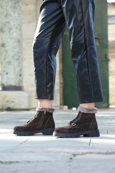 Hakiki Deri Kürklü  Kadın Klasik Bot 217KZA789-34 - Resim 7