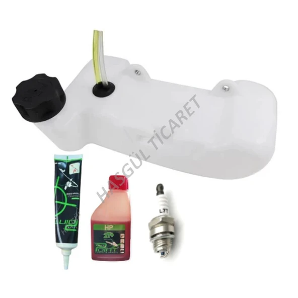 Hsgl Motorlu Tırpan 2 Delik Komple Yakıt Deposu 2T 100ml yağ 120gr gress buji set