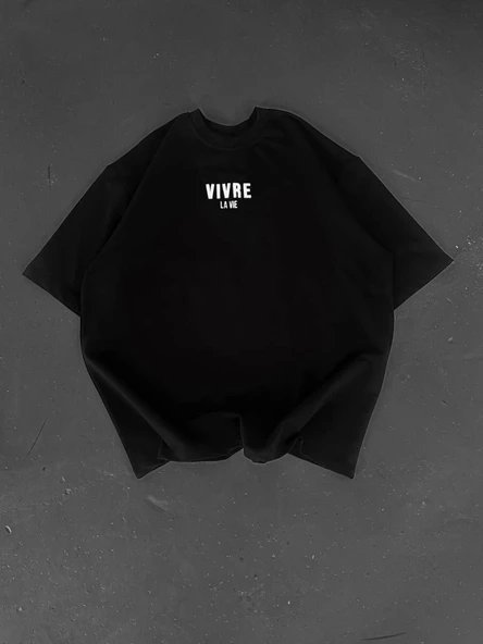 Baskılı Oversize Bisiklet Yaka T-shirt - Siyah - Resim 2