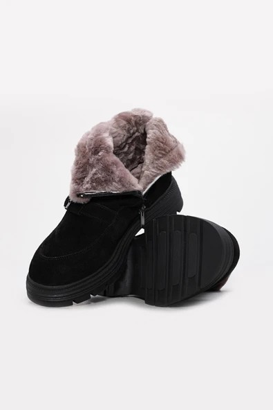 Hakiki Deri Kürklü  Kadın Klasik Bot 217KZA789-34 - Resim 4