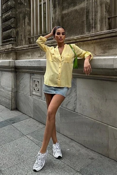 Poulina Flamlı Keten Gömlek 3257-08 - Resim 2