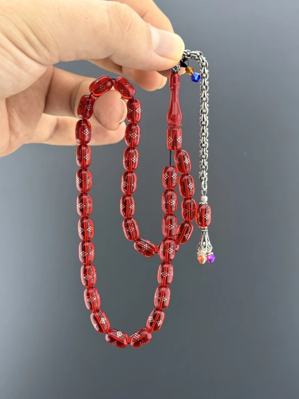 1000 AYAR GÜMÜŞ İŞLEME ATEŞ KEHRİBAR TESBİH KAPSÜL KESİM 7,25X11mm - 4