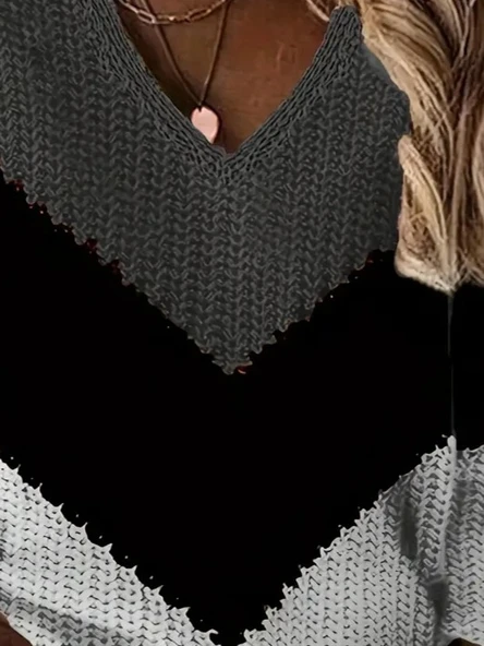 Kadın Uzun Kollu V Yakalı Triko Bluz - Resim 6