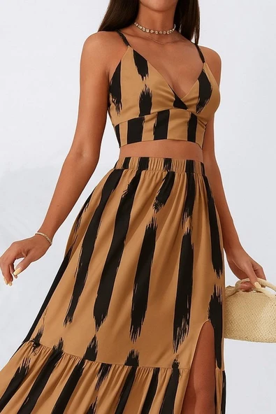 Kadın Kolsuz Askılı Crop Ikili Süprem Takım - Resim 2