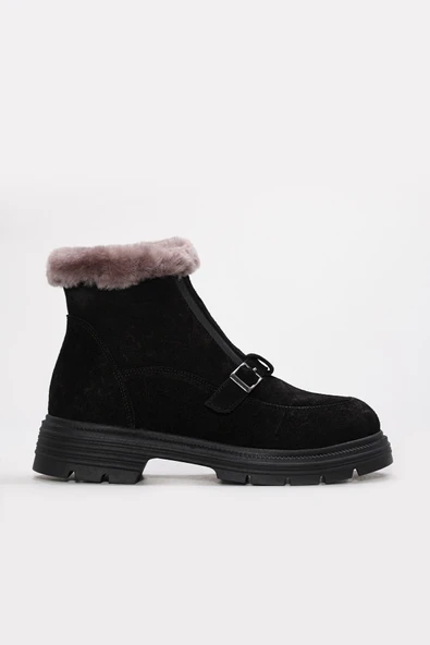 Hakiki Deri Kürklü  Kadın Klasik Bot 217KZA789-34 - Resim 2